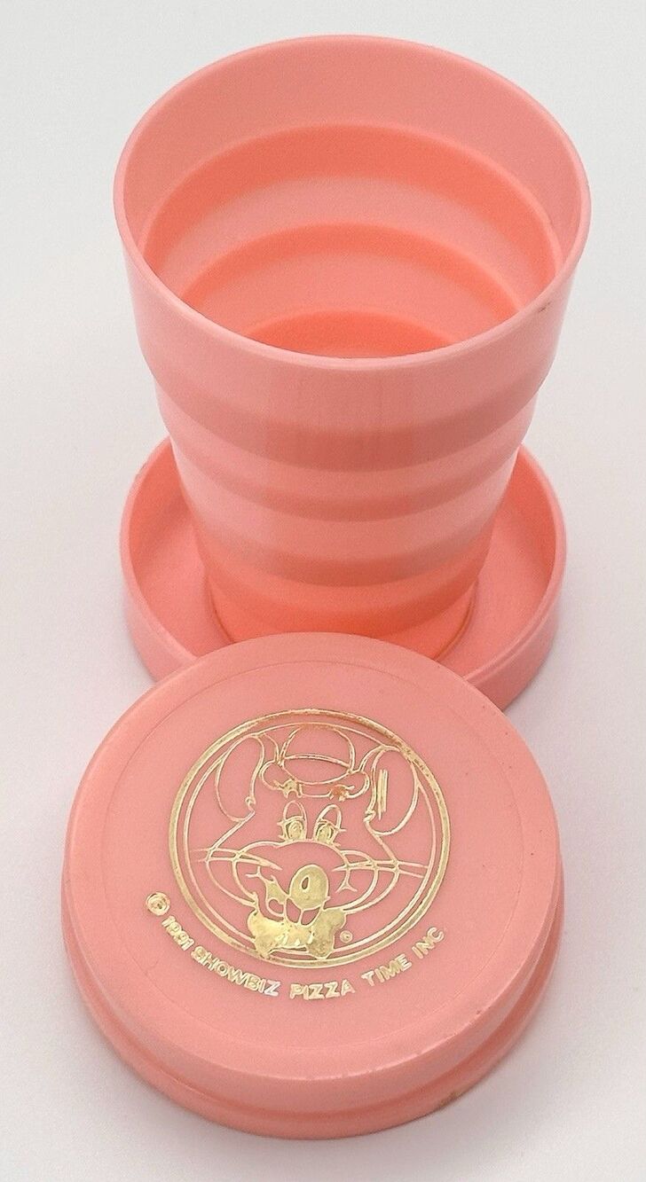 1991 Vintage Showbiz Pizza TIme Chuck E. Cheese Pink Retractable Cup Game Prize